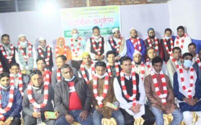 কুলাউড়া ব্যবসায়ী কল্যাণ সমিতির নব-নির্বাচিতদের আদিলা টাওয়ারের সংবর্ধনা